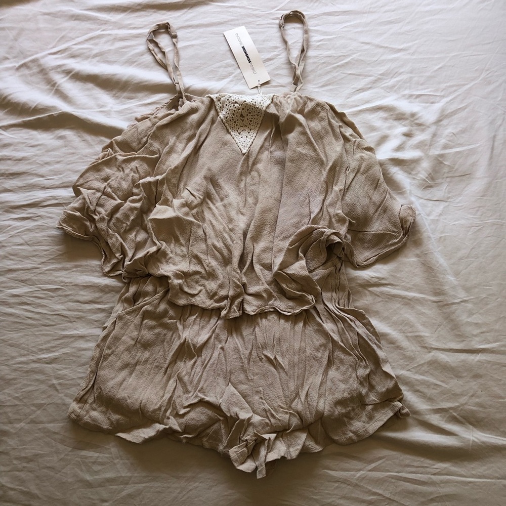 NWT Eternal Sunshine Creations Crochet Front Cream Boho Chic Romper XS / Small